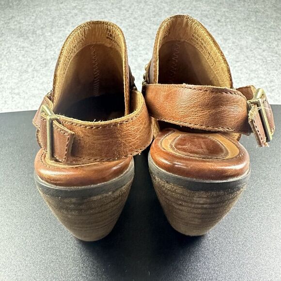 Born Pindo Slingback Harness Mule Clog Women 9 Brown Leather Studded Heeled Boot - Picture 8 of 14